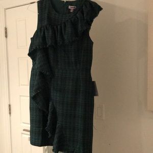 Green and Black Plaid Tweed Sheath Dress